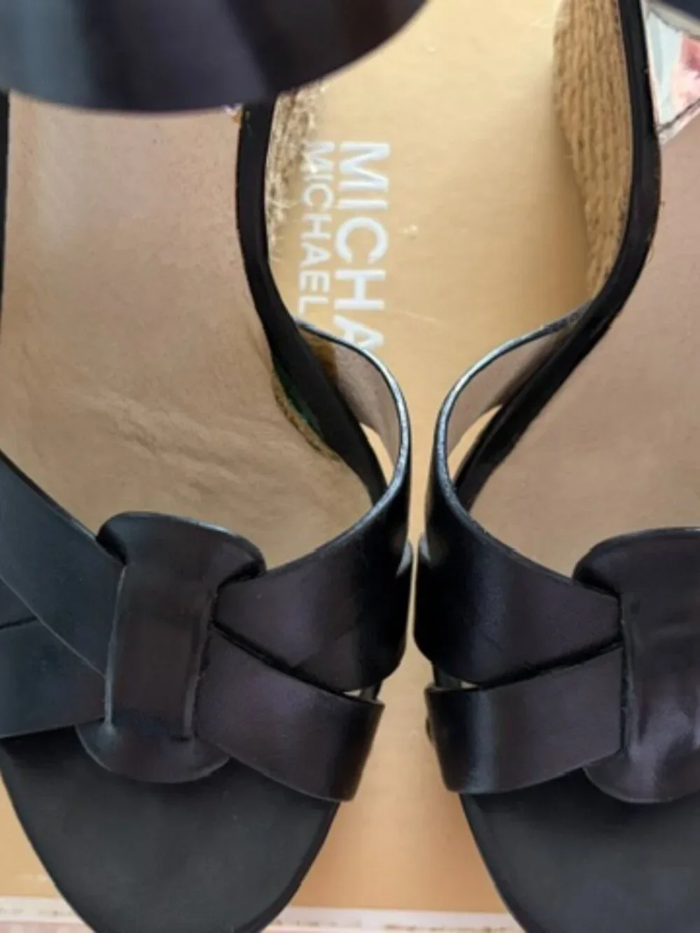 🖤 Michael Kors Somerly Black Leather Espadrille Wedge Sandals 8.5